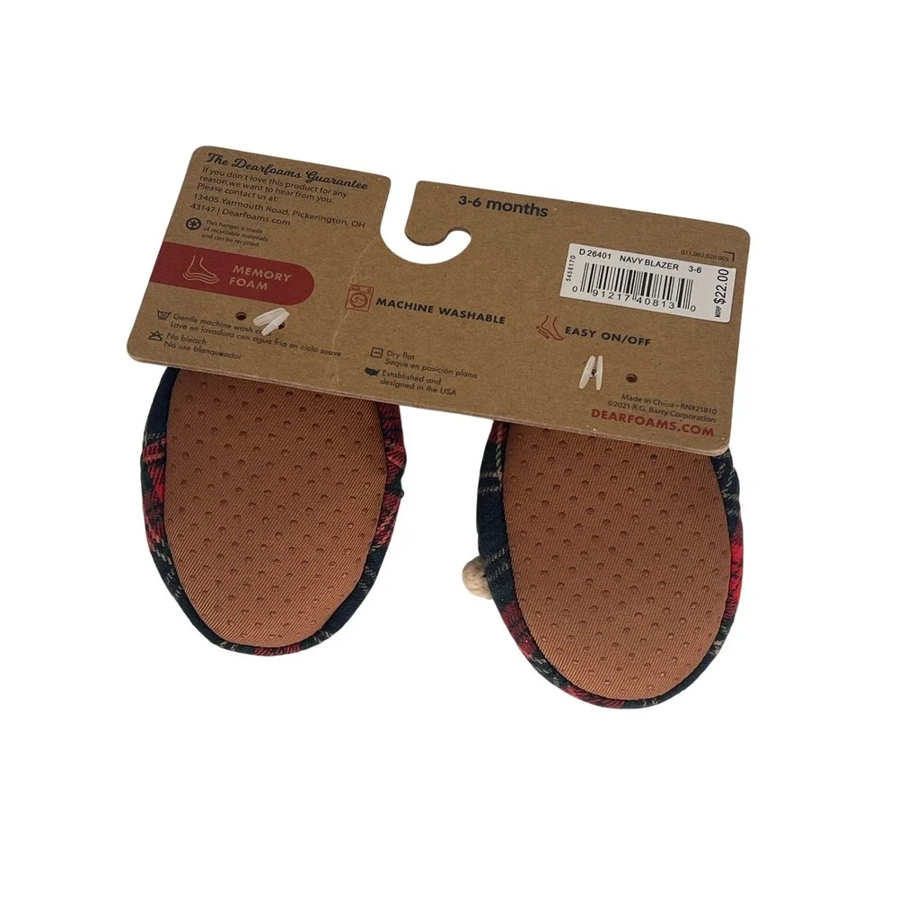 NWT Dearfoams Baby Bear Plaid Memory Foam Slippers Shoes 3-6‎ Months Cabincore